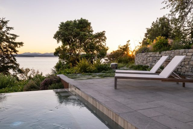 view of puget sound hot tub infinity edge