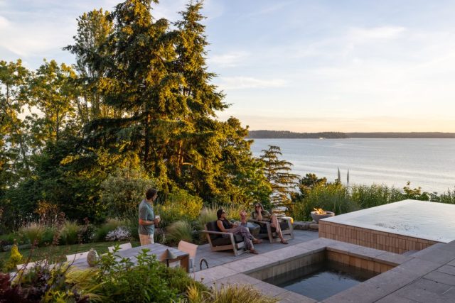 cold plunge and infinity edge hot tub in seattle overlooking puget sound