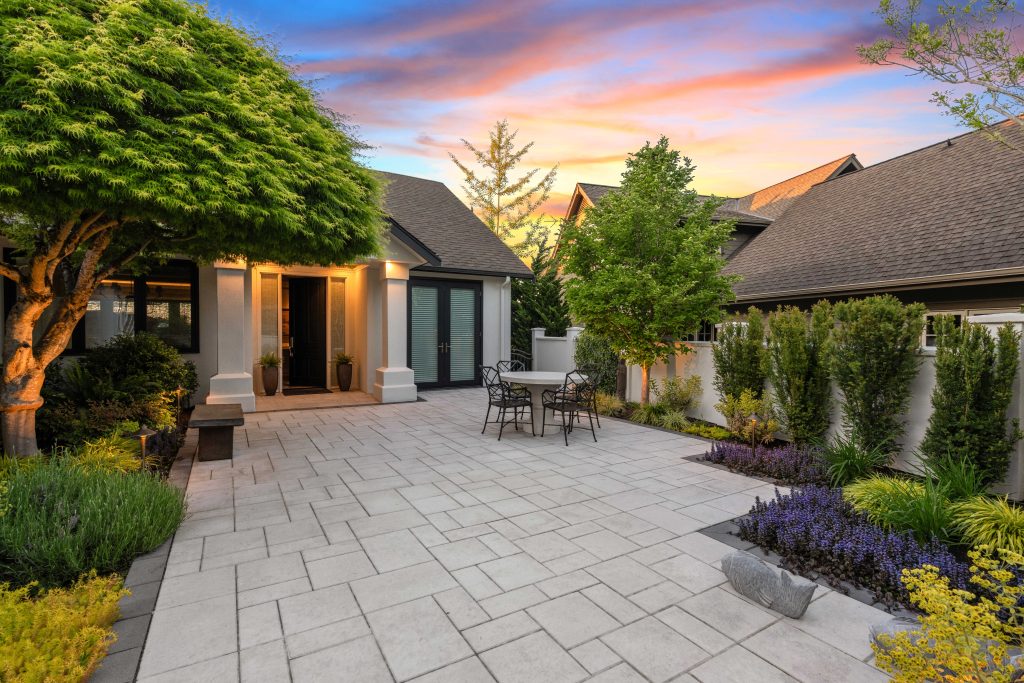 serene entry courtyard in the pacific northwest