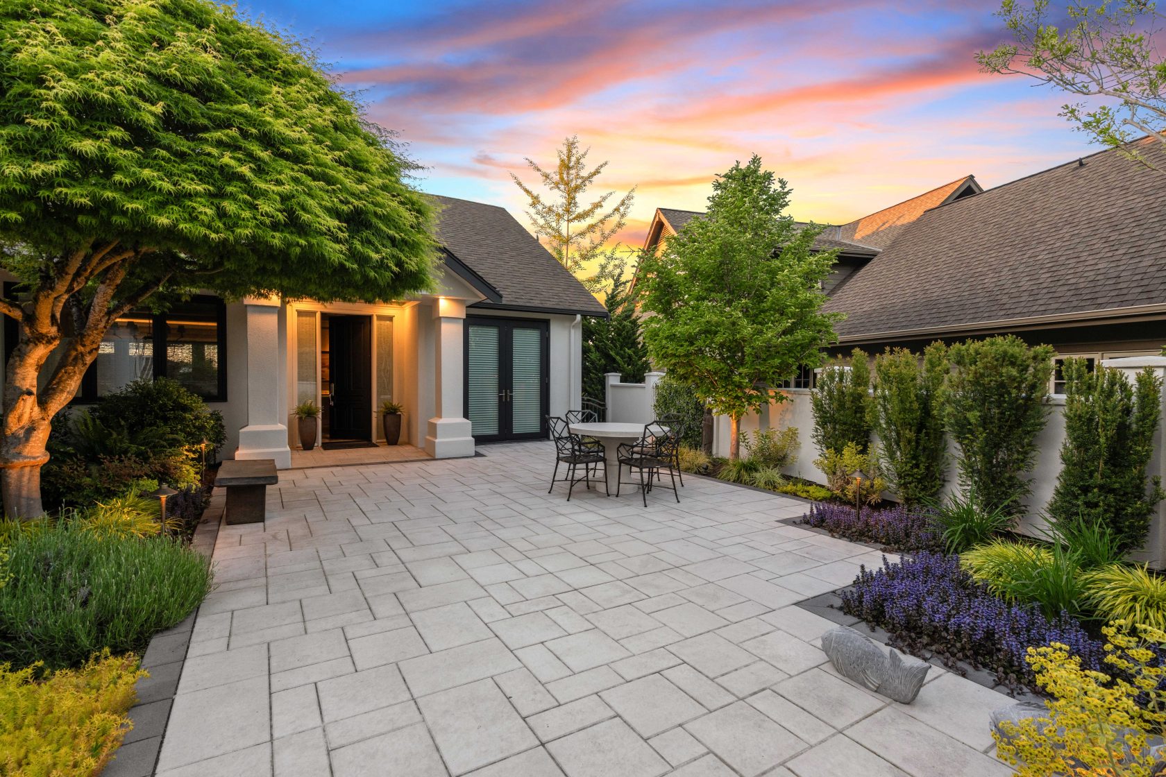 serene entry courtyard in the pacific northwest
